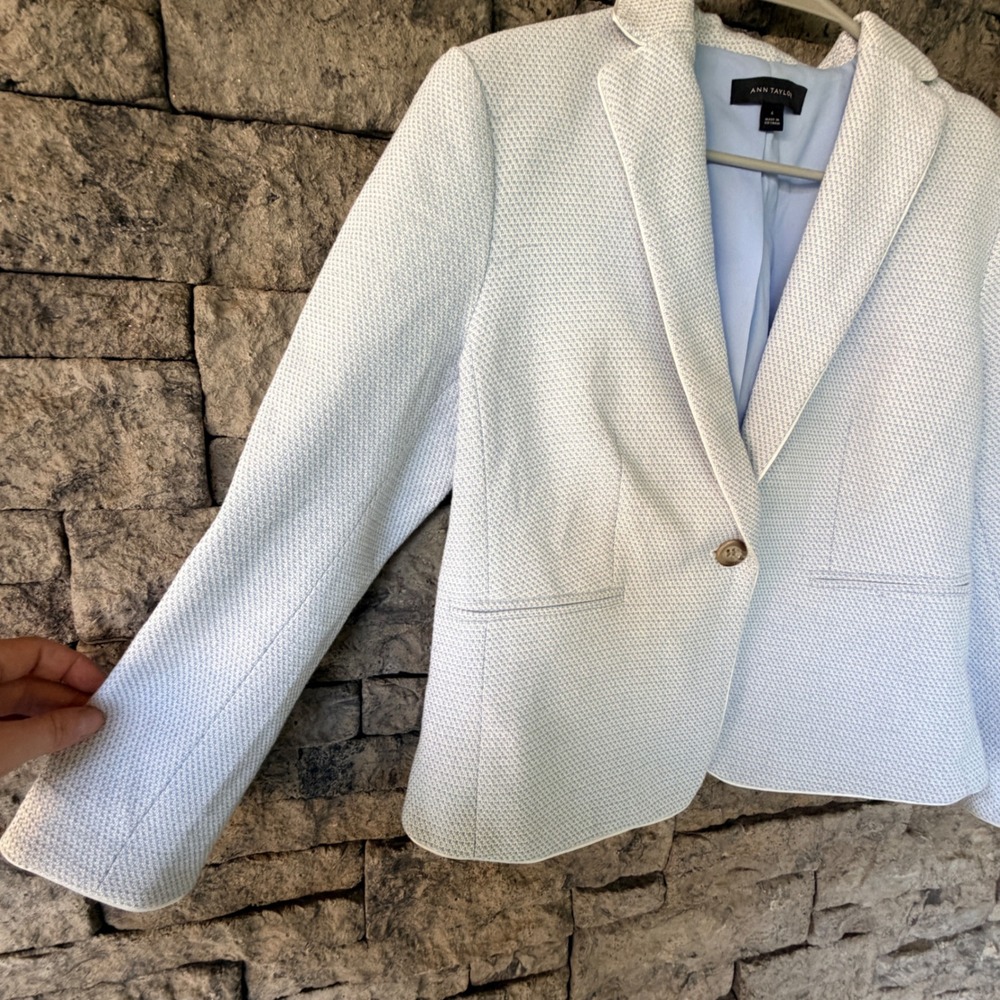 Ann Taylor Blazer Jacket Women 6 Light Blue Textured Cotton Blend Y2K Preppy